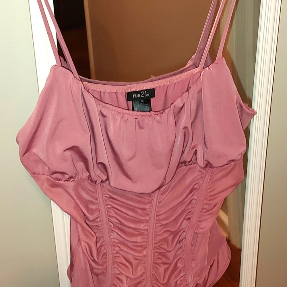 Rue 21 Black Ruched Bust Mesh Bodice Bodysuit